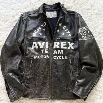 AVIREX 가죽 라이더 자켓 빈티지 가공 다크 브라운