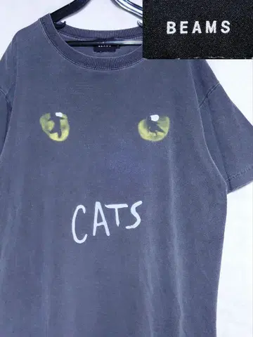 BEAMS CATS 페이드 블랙 고양이 티셔츠
