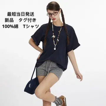 새상품 티셔츠 네이비 반팔 오버 사이즈 튜닉 무지 루즈한 심플