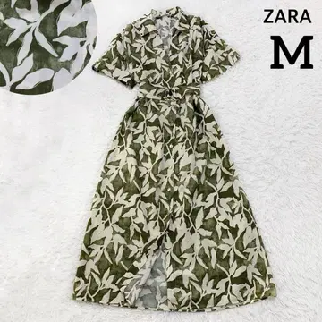 자라 ZARA 보타니컬 롱 셔츠 원피스 골드 버튼 벨트 올 패턴