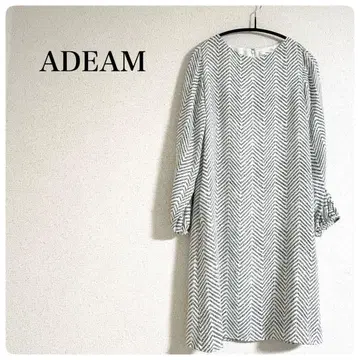 ADEAM 긴팔 원피스 화이트 블랙 무늬 0(S) 고급스러운 디자인