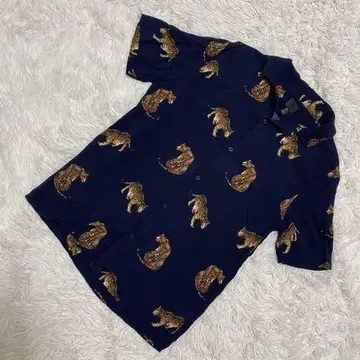 H&M 레오파드 무늬 알로하 셔츠 셔츠 S 레이온 표범 무늬 네이비