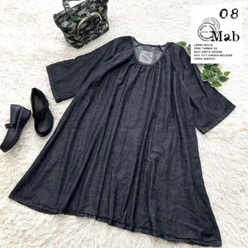 08mab 08맵 * 블랙 데님 원피스 오분 소매 A 라인 넉넉한