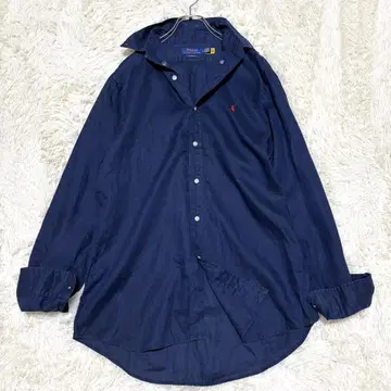 미사용급 랄프 로렌 23SS 린넨 셔츠 2XL 네이비 버튼 다운