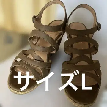 브라운 스트랩 샌들 웨지 힐 L