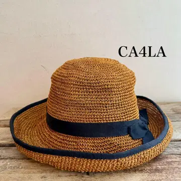 CA4LA 브라운 네이비 라인 스트로우 햇