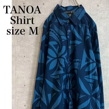 TANOA Hawaii 버튼 다운 셔츠 긴팔 올 패턴 블루 사이즈 M