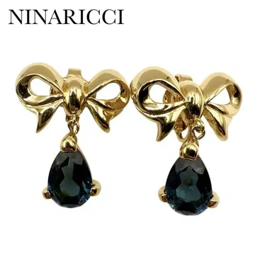 NINA RICCI 니나리치 블루 비쥬 리본 귀찌 골드