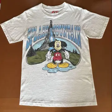 90s 스플래쉬 마운틴 미키 티셔츠 아이보리 빨간색 택