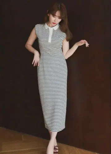 Her lip to French Sleeve 폴로 롱 드레스
