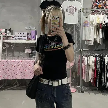 Vondutch 본더치 레인보우 컬러 프린트 반짝이는 피치 티셔츠 y2k
