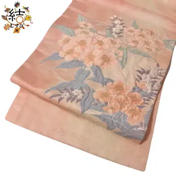 MO-3115 나고야 오비 부푼 직조 꽃무늬 금실 연한 복숭아색