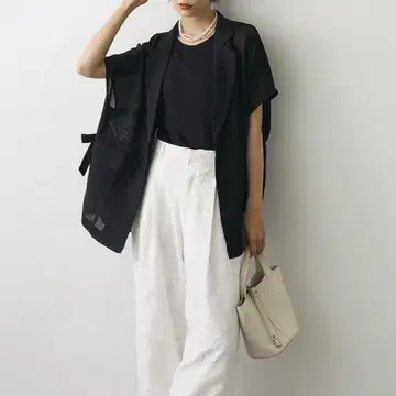 사이드 리본 메쉬 하프 슬리브 자켓 frene 후라네