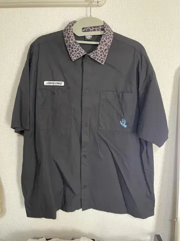 SANTA CRUZ 산타크루즈 반팔 셔츠 블랙 워크 셔츠 레오파드 무늬