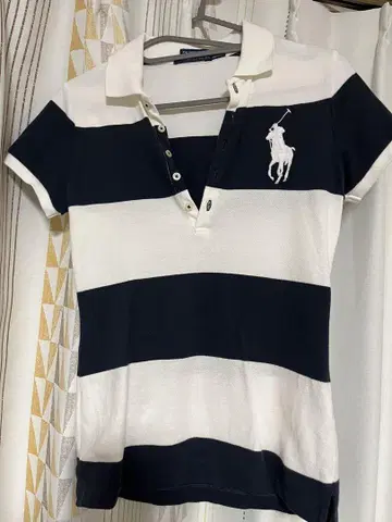 Ralph Lauren 네이비/화이트 스트라이프 피케 셔츠 반팔
