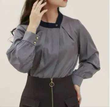 토루디아 배색 아지메 넥 블라우스 natural couture 로페피크닉