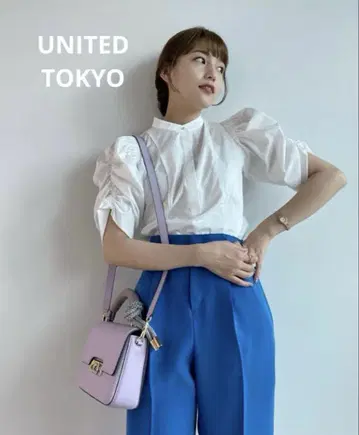 택 포함 새상품! UNITED TOKYO 원턱 세미 와이드 팬츠 블루 2