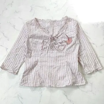 새상품 컴시즘 셔츠 블라우스 라메 믹스 스트라이프 7부 소매 L