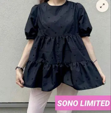 자수 티어 풀 블라우스 일본제 도트 도트 블랙 블라우스 반팔 SONO