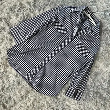 UNTITLED 7부 소매 오픈 카라 깅엄 셔츠 블랙 사이즈 2