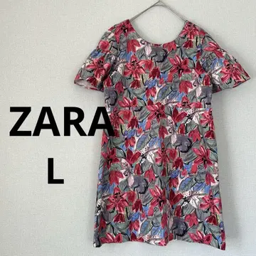 ZARA 자라 미니 길이 원피스 꽃무늬 프린트 L 튜닉 리본 코튼