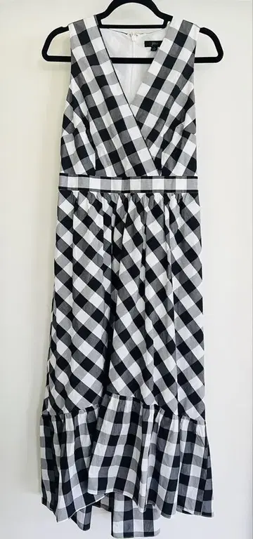 J.CREW 블록 체크 카슈쿨 슬리브리스 롱 원피스