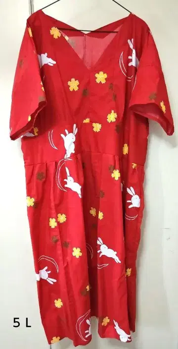 빨간색 토끼 패턴 유카타 리메이크 원피스