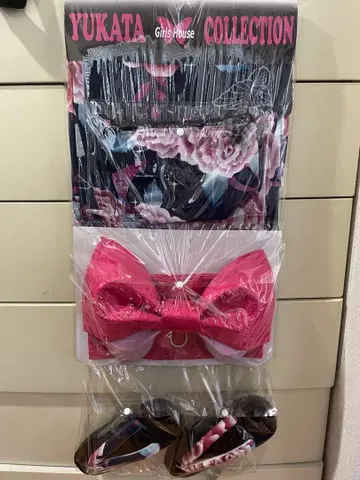 꽃무늬 유카타, 오비, 복조리, 일본 나막신 세트