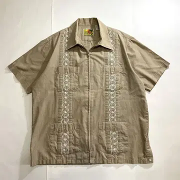 GUAYABERA 쿠바 셔츠 지퍼 zip 베이지 반팔 L 자수