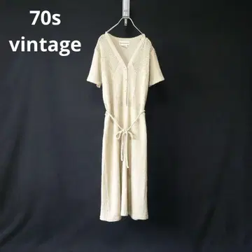 70s 빈티지 베이지 시스루 니트 원피스