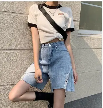 빅 사이즈 여성 데님 숏 팬츠 하프 데미지