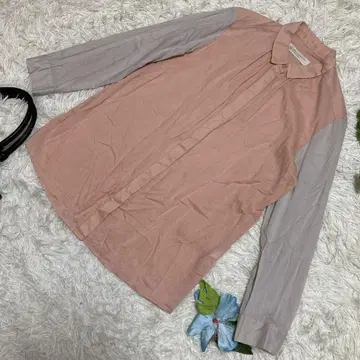 새상품급 뷰티 앤 유스 긴팔 블라우스 오렌지 그레이 비익 버튼 M