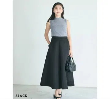 베이스먼트 온라인 매트 새틴 플레어 스커트 블랙 M