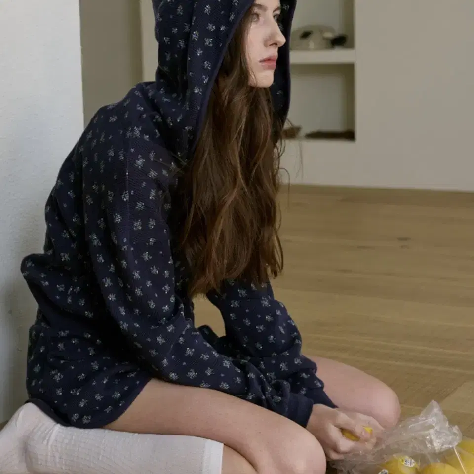 Letter From Moon Andy Flower Waffle Hoodie Zip-Up Shorts Set