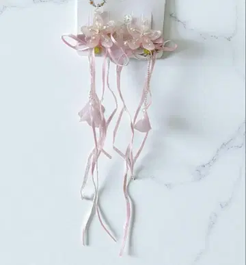 헤어 플라워 클립 리본 프린지 헤어핀 핑크 헤어 액세서리