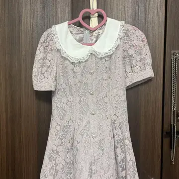 evelyn 연보라 레이스 반팔 원피스 S