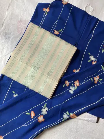 명주 순수 실크 코몬 여름용 기모노 파란색 야마토 제작 톨 사이즈