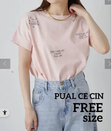 PUAL CE CIN 손글씨 자수 티셔츠 상의