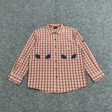 긴팔 셔츠 레드 면 체크 무늬 여성용 M 강아지 자수 071102