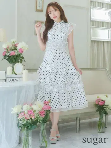 erukei settan 도트 원피스 드레스 프릴 엘르케이