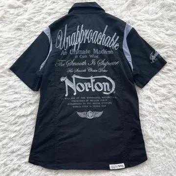 Norton 자수 반팔 라이더 셔츠 워크 셔츠