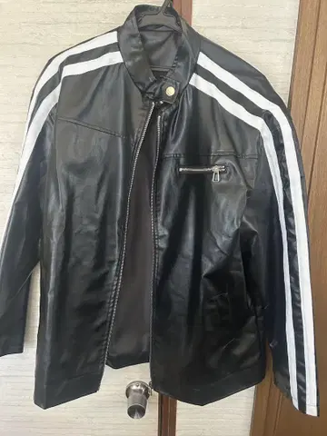 스트라이프 블랙 가죽 자켓 L