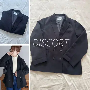 DISCOAT 블랙 더블 브레스트 테일러드 자켓