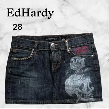 EdHardy 에드하디 데님 마이크로 미니 스커트 스컬 프린트