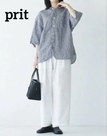 prit 프릿 린넨 깅엄 체크 셔츠 루즈한 오버 사이즈