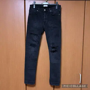 ZARA MEN 스키니 핏 데미지 가공 블랙 데님