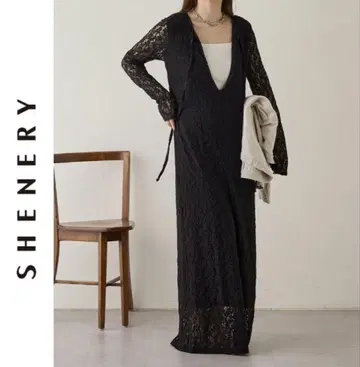 SHENERY 레이스 롱 원피스 블랙