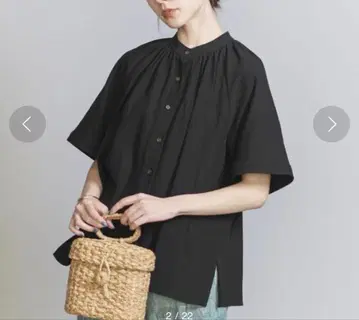 뷰티 앤 유스 코튼 암젠 래글런 블라우스 셔츠