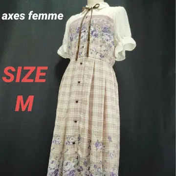 axes femme 엑시즈팜 롱 원피스 꽃무늬 체크 반팔