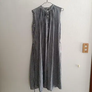 무인양품 MUJI 슬리브리스 허리 끈 깅엄 체크 롱 원피스